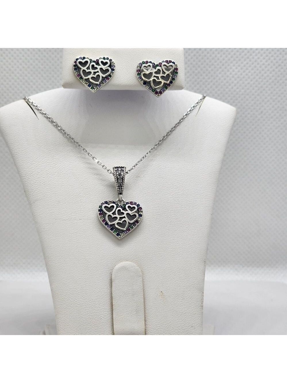 Brand New Sterling Silver 925 Heart Multi Hearts 2pc Set